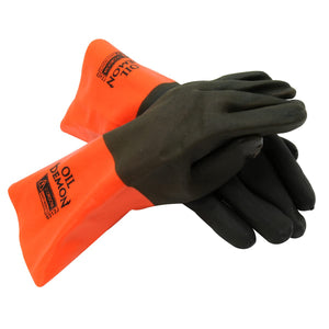 Cordova 5312J Oil Demon Black/Orange Double Dipped PVC Gloves, Sandy Finish, Jersey Lined, 12-Inch, Large, 12-Pack