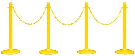 PLASTIC STANCHION IN YELLOW + 32' CHAIN, 4 PCS w/C-Hook