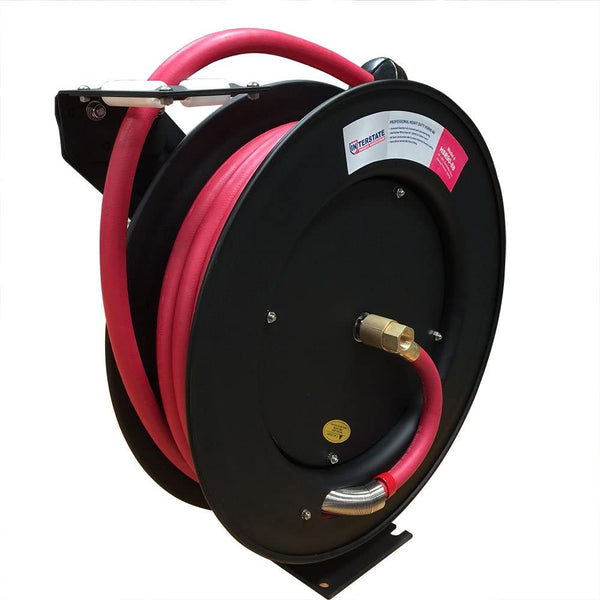 Interstate Pneumatics HSR90-86 Professional Grade Retractable Hose Reel with 1/2 inch x 50 feet Rubber Hose