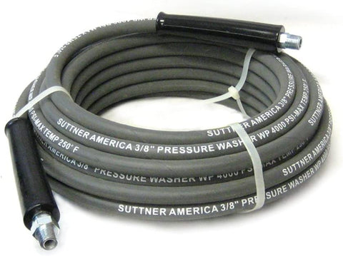 Suttner B3V00352 50' Gray 4000 PSI 3/8" Pressure Washer Hose MNPT x M Swivel