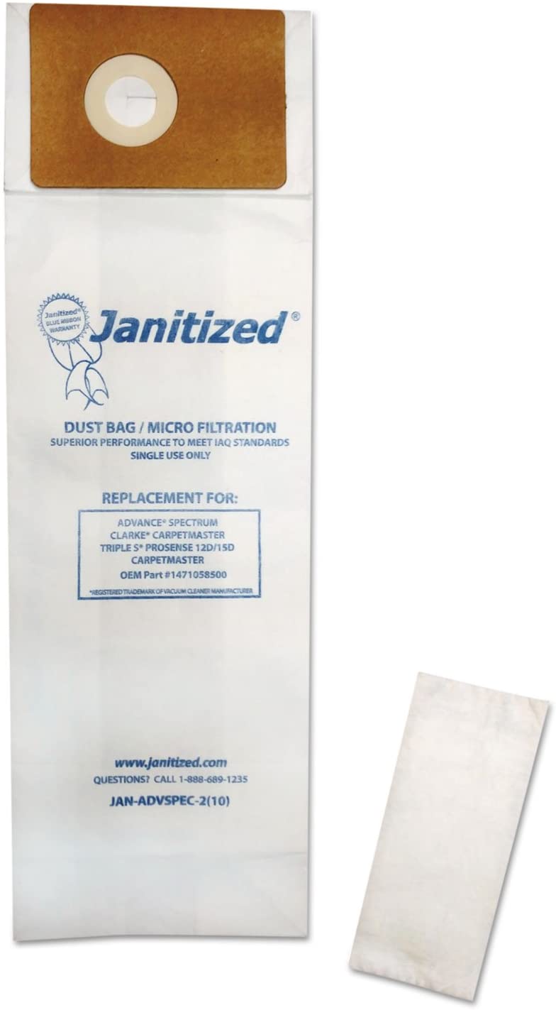 Advance Spectrum Micron Filter 2-Ply Janitized Plus Vacuum Cleaner Bags w/Dust Seal / 1 Case Lot - 100 Individual Bags+ 20 Pre-Filters for S12, D12, S15, D15, GU CarpetMaster / Advance OEM: 1471058500Includes