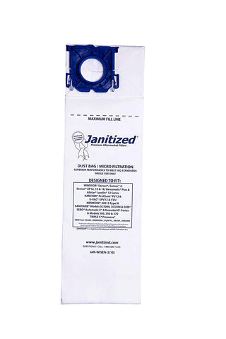Janitized JAN-WISEN-3(10) Premium Replacement Commercial Vaccum Paper Bag, Windsor Sensor XP12, 15 and 18, Versamatic Plus, SSS Prosense, Kenmore 50015, OEM#5300, 86000500, 50015 (Pack of 10) - CalCleaningEquipment
