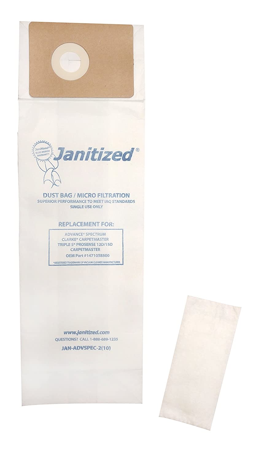 Janitized JAN-ADVSPEC-2(10) Premium Replacement Commercial Vacuum Paper Bag for Advance Spectrum, Clarke CarpetMaster, SSS Prosense Vacuum Cleaners, OEM#1471058500 (Pack of 10)