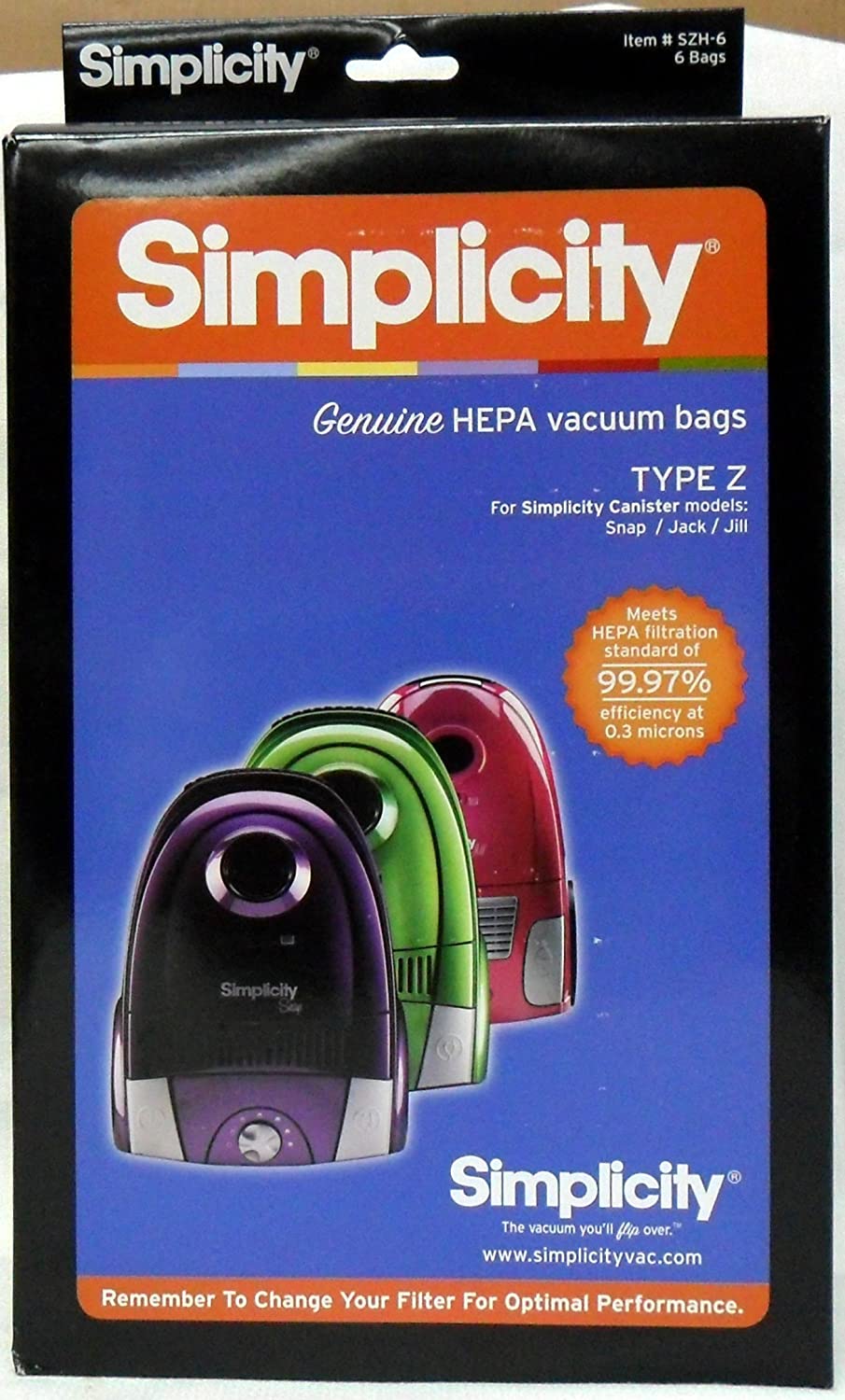 Simplicity Type Z HEPA Vacuum Cleaner Bags 6 Pack