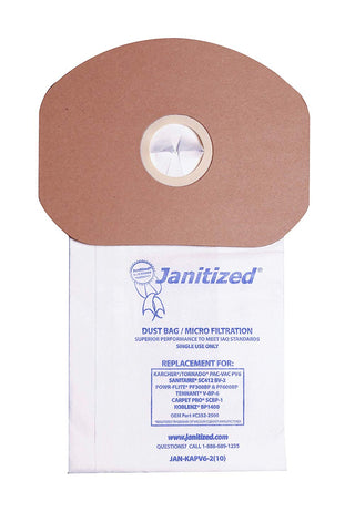 Janitized JAN-KAPV6-2(10) Premium Replacement Vacuum Paper Bag, Sanitaire SC412, KarcherTornado PV6, Cleanmax CMBP-6, Tennant V-BP-6, Power-Flite PF300/600BP, OEM#CMBP-10, C352-2500 (Pack of 10) - CalCleaningEquipment