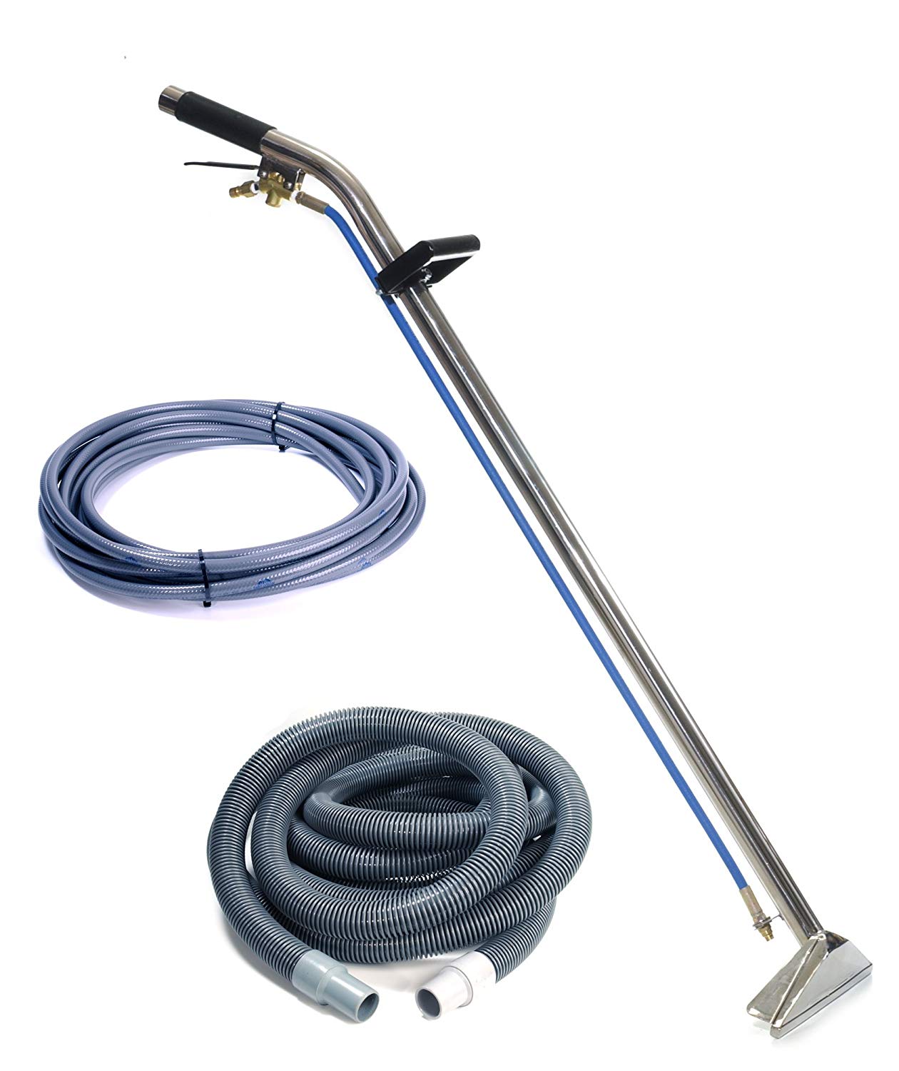 Sandia 80-8009-A Stainless Steel Single Jet 12" Single Bend Wand with 15' Vacuum and Solution Hoses - CalCleaningEquipment