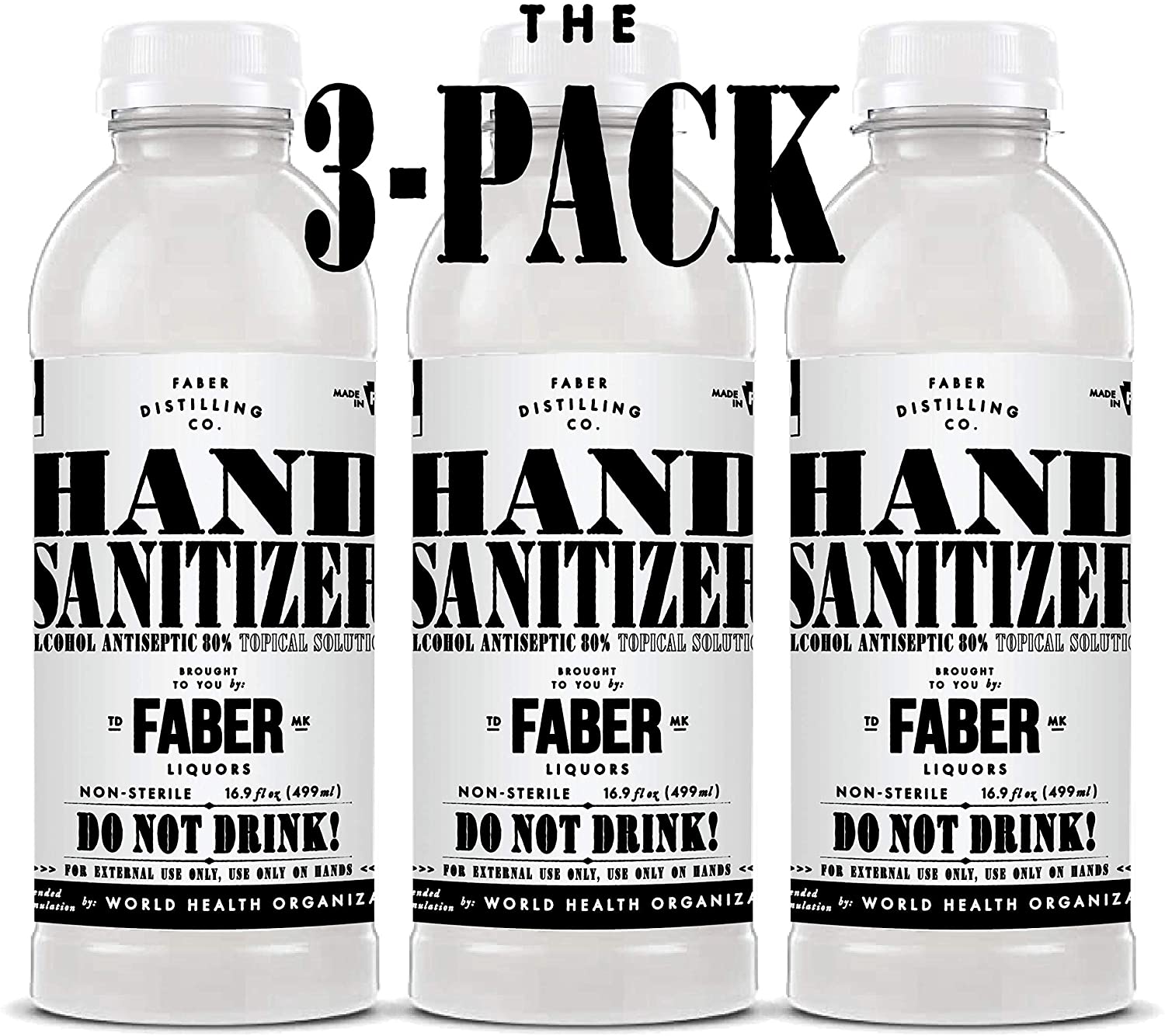 Faber Hand Sanitizer Unscented Liquid Antiseptic Hand Sanitizer 3 pack 16oz Bottles